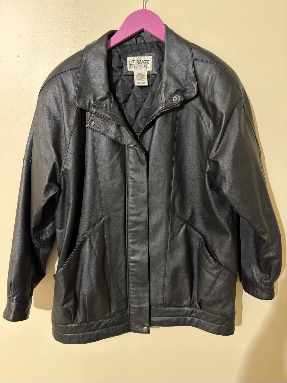 Liz Baker Essentials Women's Black Genuine Leather Zip/Snap Quilted Jacket M